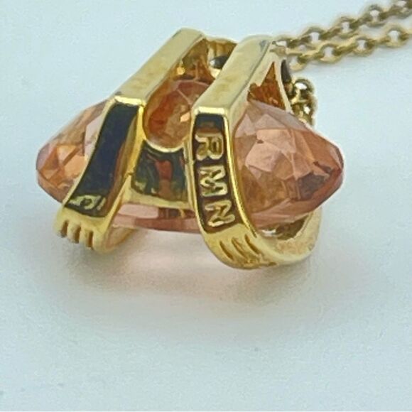 Roman Co Simulated Citrine Necklace | Crystal Stone Gold Pendant Stamped RMN - Picture 9 of 12